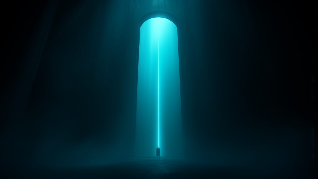 CipherGate, the vault: a vast keyhole with corridors of locked key-slots stretching into the distance.