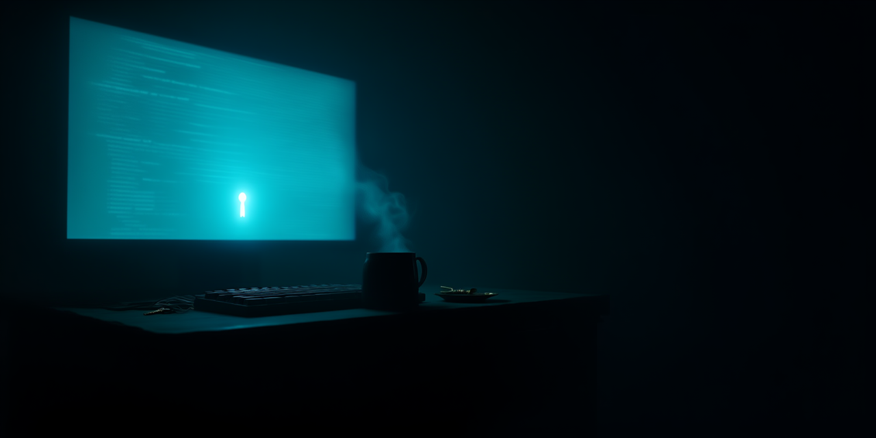 A steaming mug of coffee on a dark terminal desk, the gate’s cyan light on the rim.